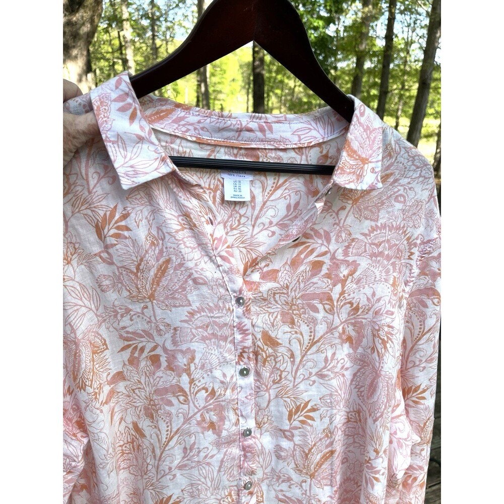 Sigrid Olsen Linen Tunic Floral LS Beach Resort Vacation Wear Ladies 1X